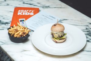 kids menu small burger and fries