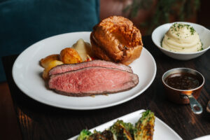dish of sunday roast at modern british rooftop bar and restaurant in leeds