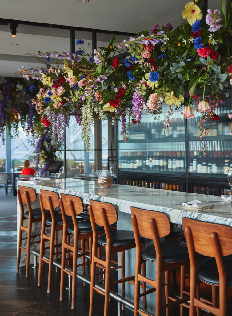 bar area with flower decoration
