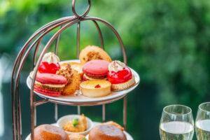 english afternoon tea set at rooftop restaurant in leeds